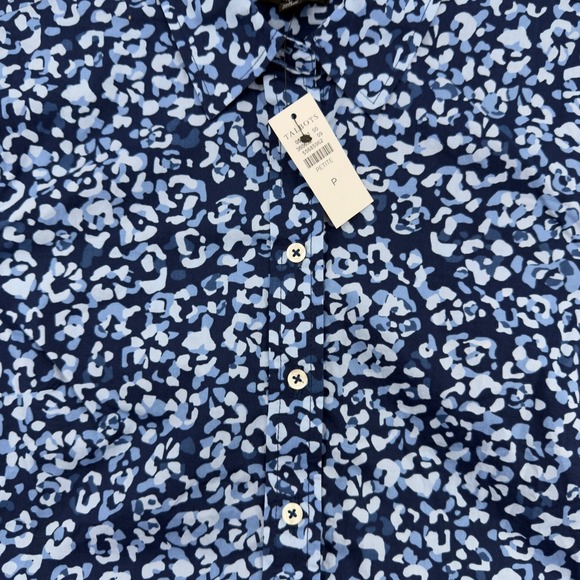 NEW Talbots Petite Womens Blue Leopard Print Button Up Long Sleeve Shirt P - Picture 3 of 6